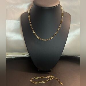 *New* 304 Stainless Steel Gold Plated Paper Clip Choker Necklace and Bracelet